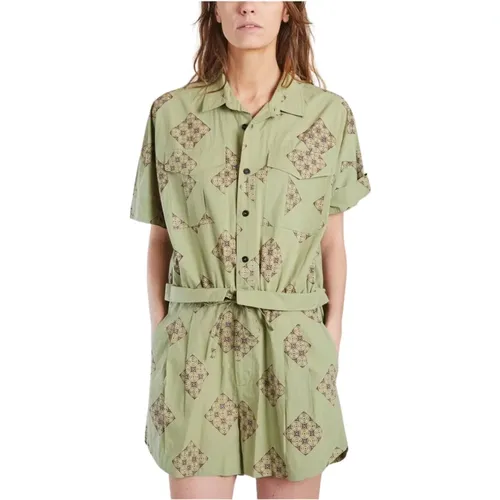 Grüner Baumwoll-Playsuit mit Kordelzug in der Taille - Laurence Bras - Modalova