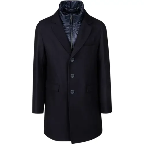 Single-Breasted Coats, male, , Size: 2XL Navy Woven Coat - Herno - Modalova