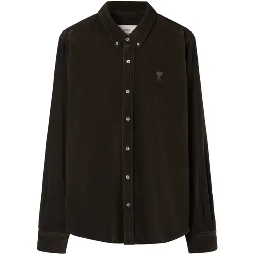 Braunes Button-Down-Hemd , Herren, Größe: S - Ami Paris - Modalova