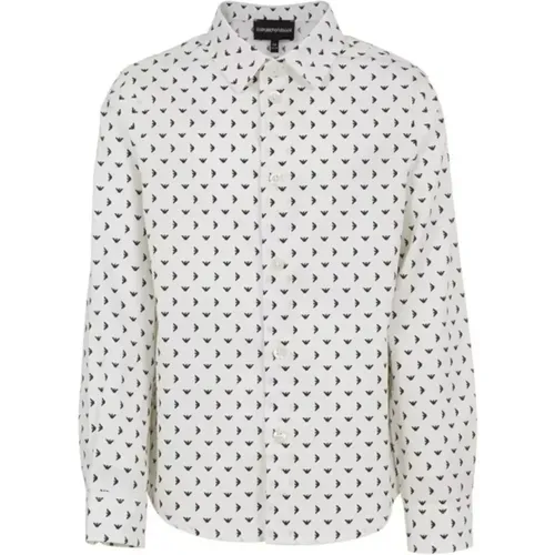 Regular Fit Weißes Hemd mit All Over Micro Adler Muster - Emporio Armani - Modalova