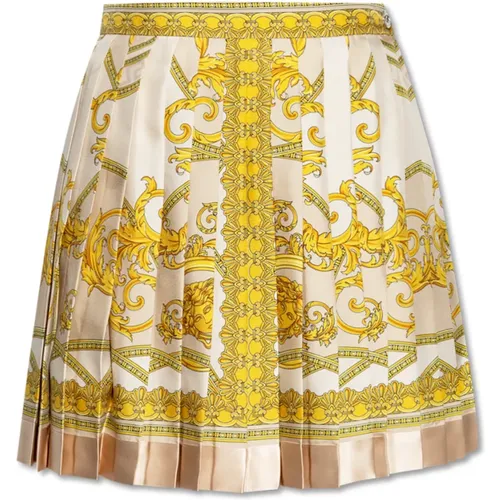 Short Skirts, female, , Size: XS Pleated silk skirt - Versace - Modalova