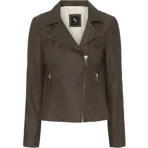 Leather Jackets, female, , Size: S Nappalon Biker Jacket Warm Grey Light Gold - Btfcph - Modalova