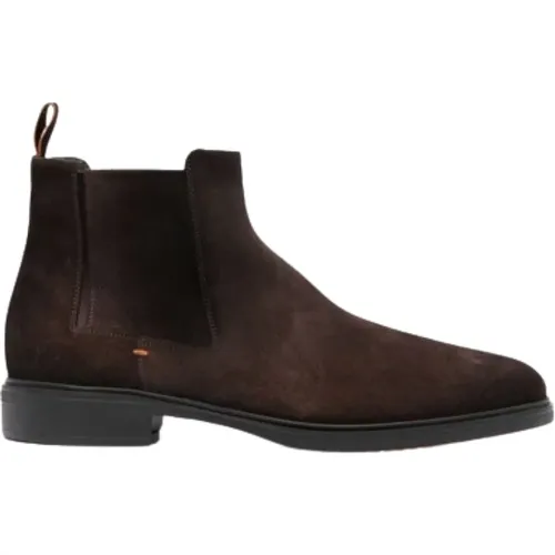 Chelsea Boots, male, , Size: 7 1/2 US Suede Chelsea Boots Round Toe Style - Santoni - Modalova