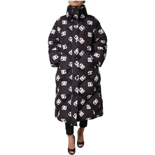 Winter Jackets, female, , Size: XS Quilted Long Coat Jacket with Logo - Dolce & Gabbana - Modalova