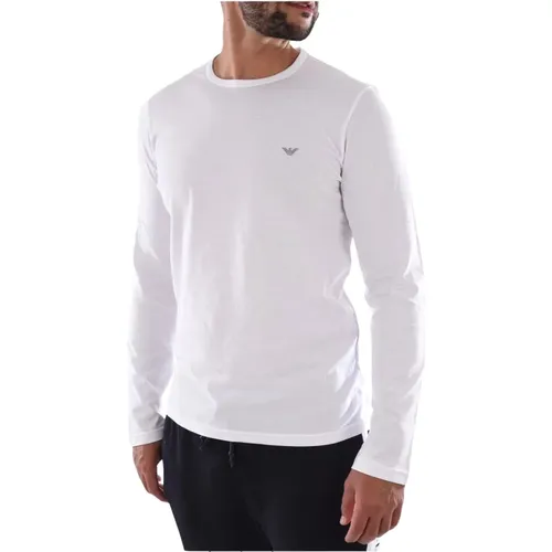 Weißes Baumwoll-T-Shirt - Bedrucktes Logo , Herren, Größe: S - Emporio Armani - Modalova