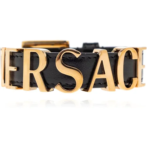 Bracelets, male, , Size: ONE SIZE Leather Bracelet with Logo - Versace - Modalova