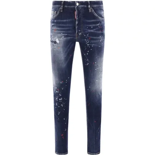 Slim-fit Jeans, male, , Size: 2XL Denim Stretch Jeans with Distressed Effect - Dsquared2 - Modalova