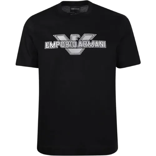 Schwarzes Baumwoll-T-Shirt mit Adler-Logo , Herren, Größe: L - Emporio Armani - Modalova