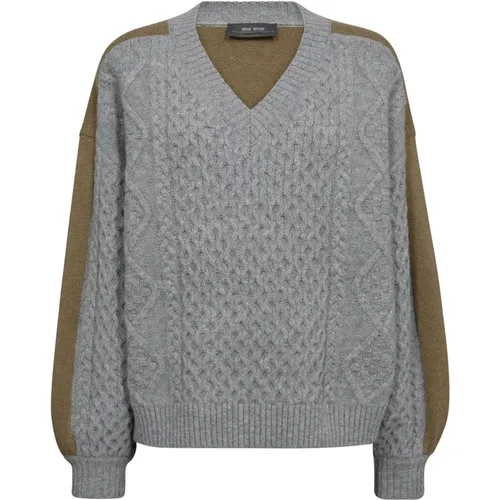 V-neck Knitwear, female, , Size: XS Soft Knit V-Neck Sweater Grey Melange - MOS MOSH - Modalova