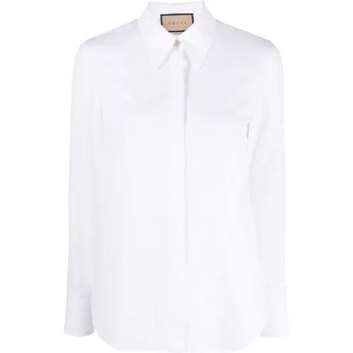 Logo-Embroidered Cotton Shirt , female, Sizes: S - Gucci - Modalova