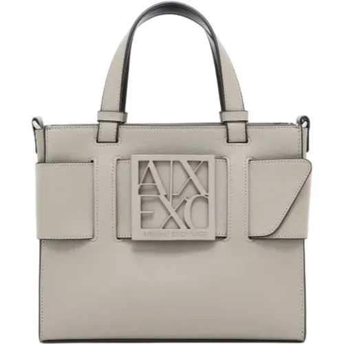 Tote Bags, female, , Size: ONE SIZE Medium Tote Bag with Double Handles and Shoulder Strap - Armani Exchange - Modalova