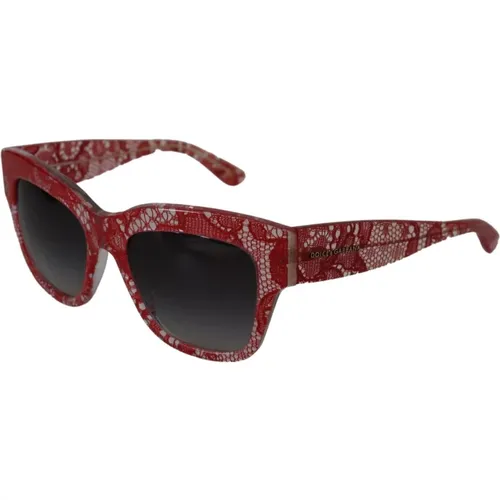 Rot Weiß Spitze Sonnenbrille mit Grauem Verlaufsglas , Damen, Größe: ONE Size - Dolce & Gabbana - Modalova