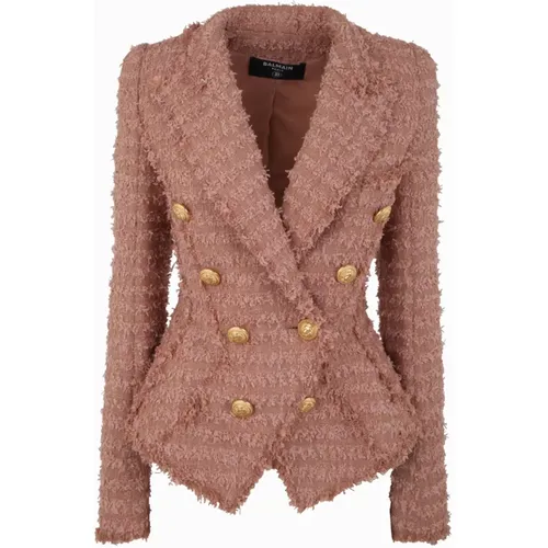 Sophisticated Nude Fonce Tweed Blazer , female, Sizes: M, S - Balmain - Modalova