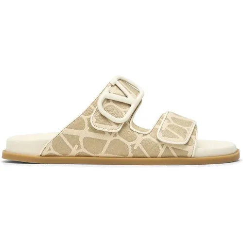 Sliders, female, , Size: 7 US Iconographe Flat Sandals Ivory - Valentino Garavani - Modalova