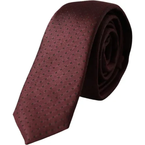 Ties, male, , Size: ONE SIZE Maroon Dotted Silk Tie - Dolce & Gabbana - Modalova