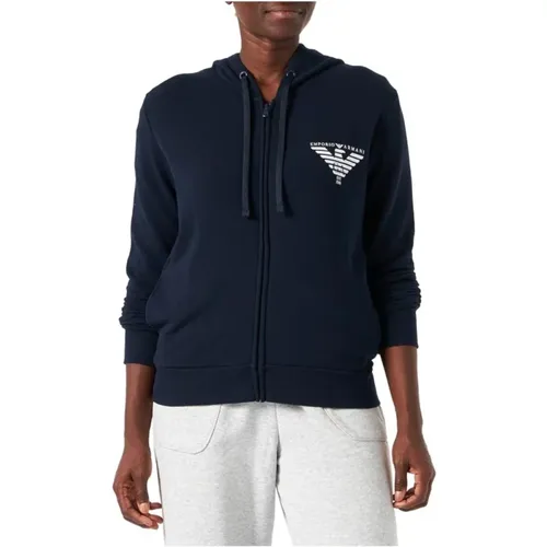 Blaue Zip-Hoodie mit Logo-Print , Damen, Größe: S - Emporio Armani - Modalova