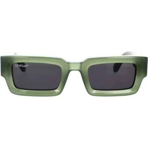 Rechteckige Sonnenbrille aus salbeigrünem Acetat , unisex, Größe: 50 MM - Off White - Modalova