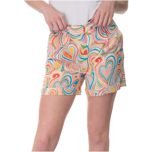 Short Shorts with Rolled Cuffs and Heart Print , female, Sizes: XS, S - Love Moschino - Modalova