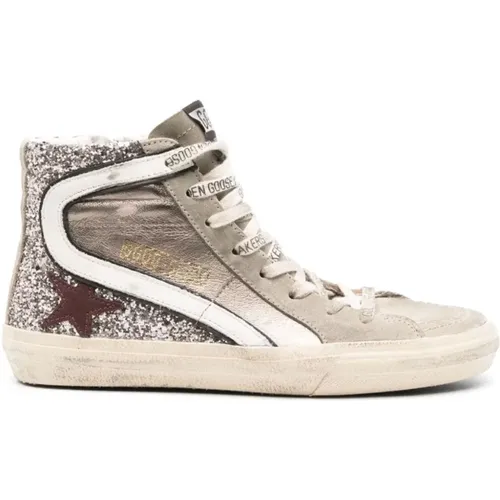 Laminated Glitter High Top Sneakers , female, Sizes: 3 UK - Golden Goose - Modalova