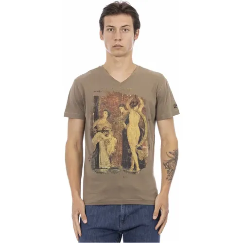 Casual V-Ausschnitt T-Shirt mit Frontdruck - Trussardi - Modalova