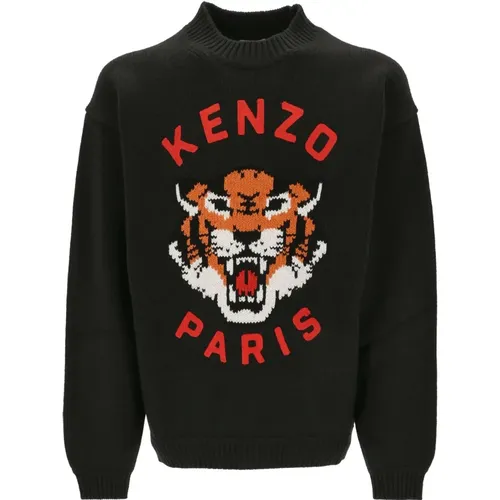 Round-neck Knitwear, male, , Size: XL Lucy Tiger Knit Sweater - Kenzo - Modalova