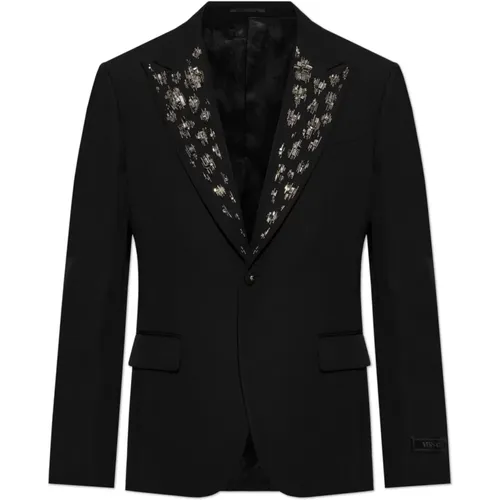 Blazers, male, , Size: L Blazer with shimmering appliqués - Versace - Modalova