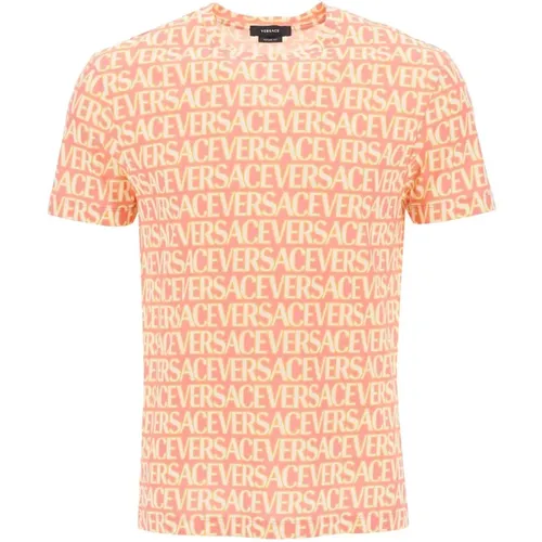 Allover Print Crew-neck T-Shirt , Herren, Größe: S - Versace - Modalova