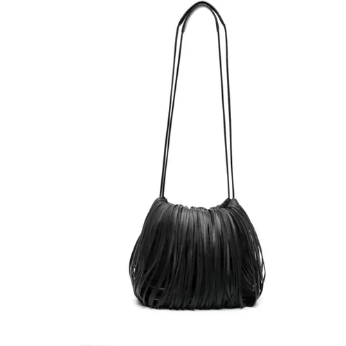 Leather Bucket Bag with Fringe Detailing , female, Sizes: ONE SIZE - Jil Sander - Modalova