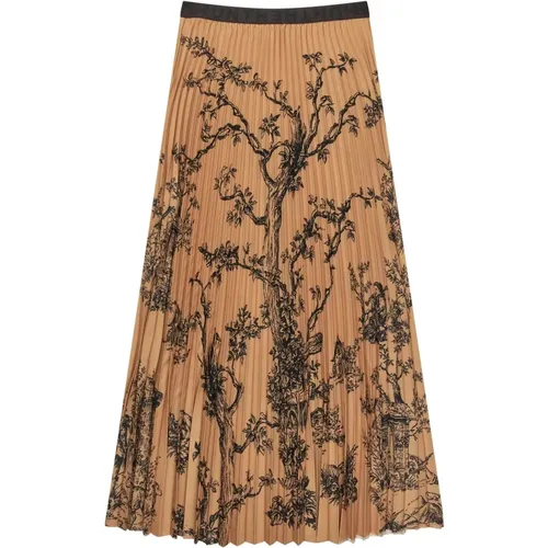 Maxi Skirts, female, , Size: 2XL Pleated Skirt with Elegant Print - Munthe - Modalova