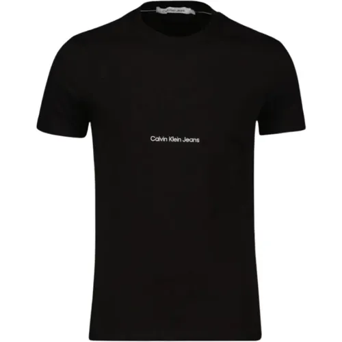 Schwarzes Institutional Tee mit weißem Logo , Herren, Größe: 2XL - Calvin Klein - Modalova