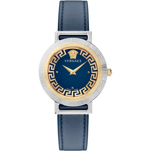 Watches, female, , Size: ONE SIZE Chic Leather Watch Blue Gold - Versace - Modalova