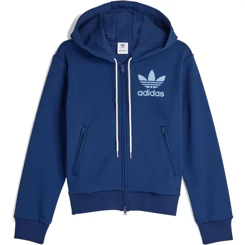 Zip-throughs, male, , Size: M Navy Track Hoodie Collegiate Style - Adidas - Modalova