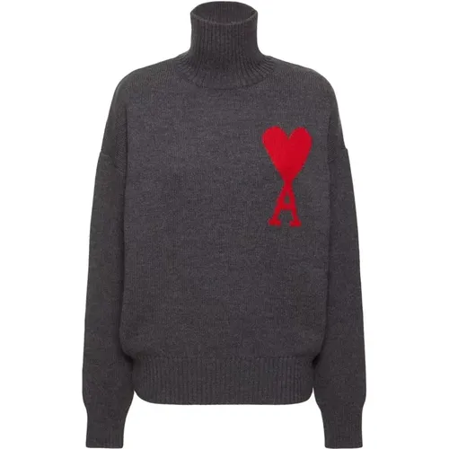 Grey Wool Sweater Heart , male, Sizes: M, S, XL, L - Ami Paris - Modalova