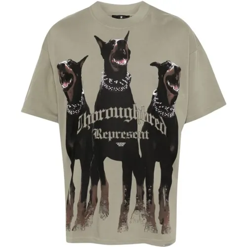 Grünes Baumwoll-Jersey-T-Shirt mit Hundeaufdruck , Herren, Größe: XL - REPRESENT - Modalova