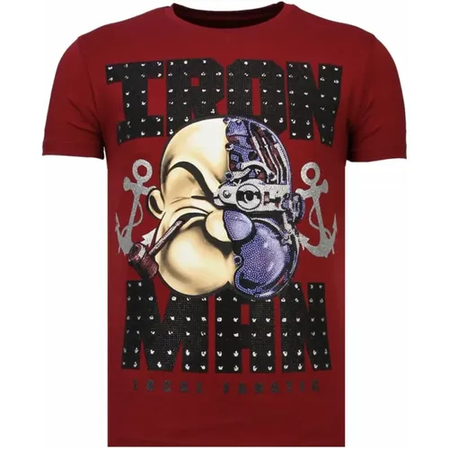 Iron Man Popeye Rhinestone - Herren T-Shirt - 13-6214B , Herren, Größe: S - Local Fanatic - Modalova