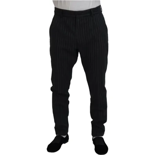 Chinos, male, , Size: XL Dark Gray Stripes Chino Dress Pants - Dolce & Gabbana - Modalova