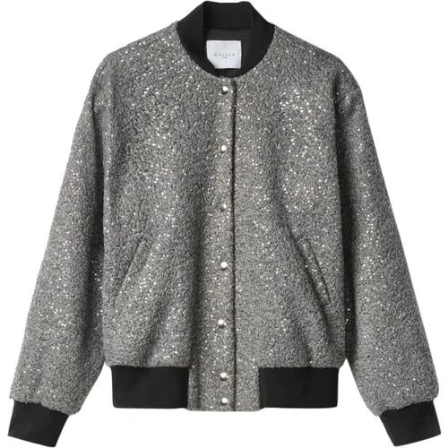 Bomber Jackets, female, , Size: M Sequin Bomber Jacket - Grey - Gaëlle Paris - Modalova