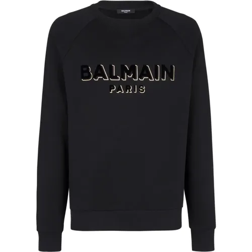 Sweatshirt mit beflocktem etallic-Print - Balmain - Modalova