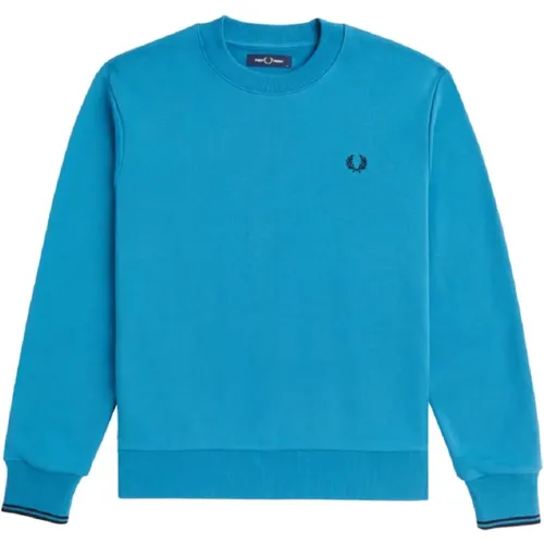 Blaues Crew-neck Sweatshirt Baumwollmischung , Herren, Größe: XL - Fred Perry - Modalova