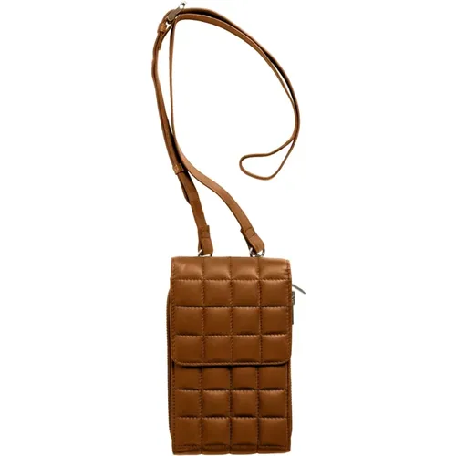 Quilted Mobile Bag Cognac with Silver Accents , female, Sizes: ONE SIZE - Btfcph - Modalova