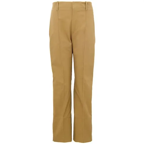 Straight Trousers, female, , Size: 2XS Beige Cotton Twill Trousers - Bottega Veneta - Modalova