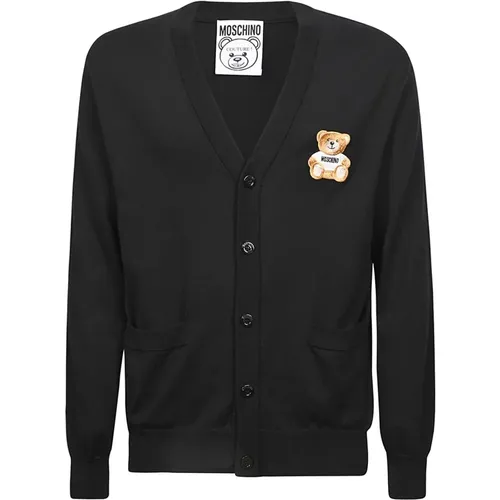 Cotton Cardigan with Embroidered Bear , male, Sizes: L, M, XL - Moschino - Modalova