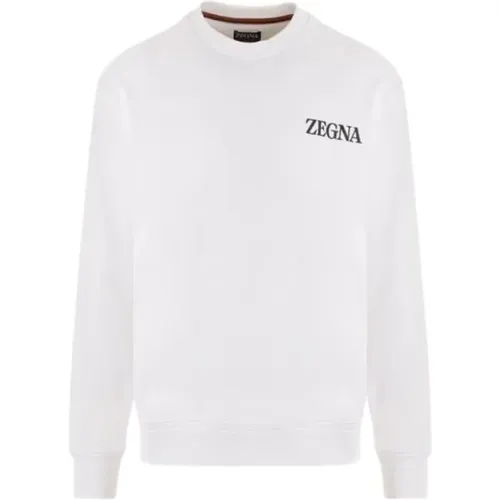 Weiße Baumwoll-Jersey-Pullover mit geprägtem Logo - Ermenegildo Zegna - Modalova