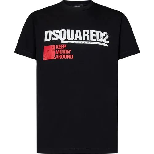 T-Shirts, male, , Size: S Cotton Jersey T-Shirt with Printed Lettering - Dsquared2 - Modalova