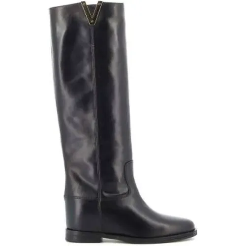 Leather Wedge Boots with Gold Side Detail , female, Sizes: 6 UK, 5 UK - Via Roma 15 - Modalova