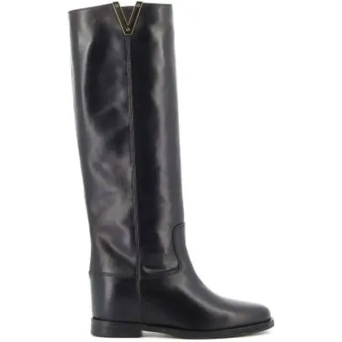 Leather Wedge Boots with Gold Side Detail , female, Sizes: 7 UK, 4 UK, 8 UK, 6 UK, 3 UK, 5 UK, 4 1/2 UK - Via Roma 15 - Modalova