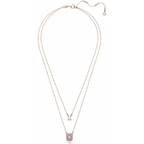 Necklaces, female, , Size: ONE SIZE Millenia Layered Necklace Octagon Cut, Purple, Rose Gold - Swarovski - Modalova