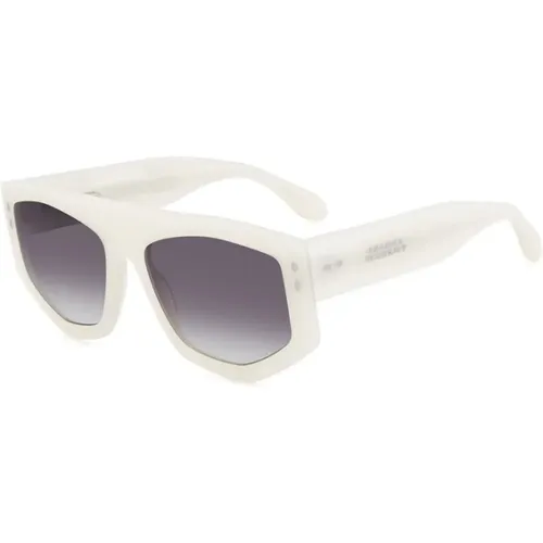 Perlenweiße Sonnenbrille mit dunkelgrauen Gläsern , Damen, Größe: 56 MM - Isabel marant - Modalova