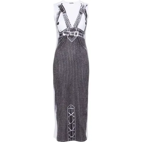 Weiß Schwarz Ärmelloses Langes Kleid , Damen, Größe: M - Jean Paul Gaultier - Modalova