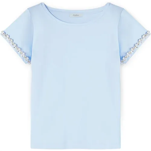 T-Shirt mit Kristallverzierten Ärmeln - Motivi - Modalova